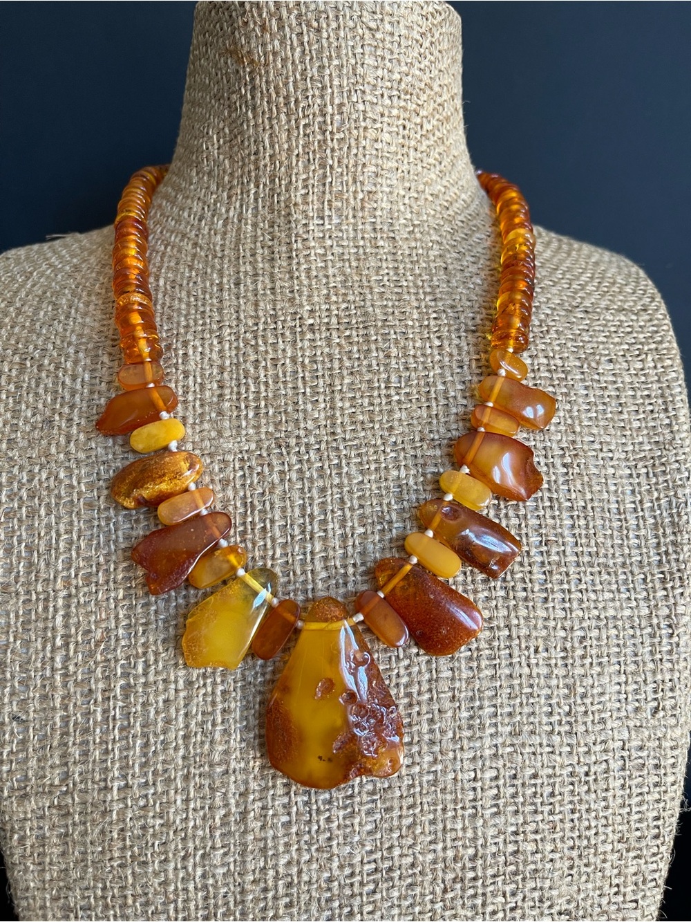 Vintage natural Amber Statement Necklace - Honey and Cognac Tones.